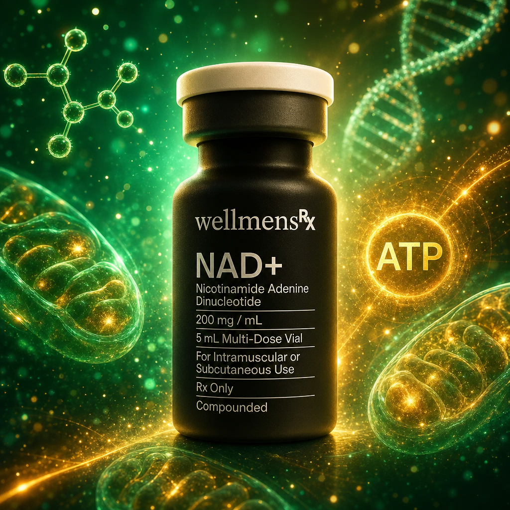 WellMensRX NAD+ vial radiating cellular energy